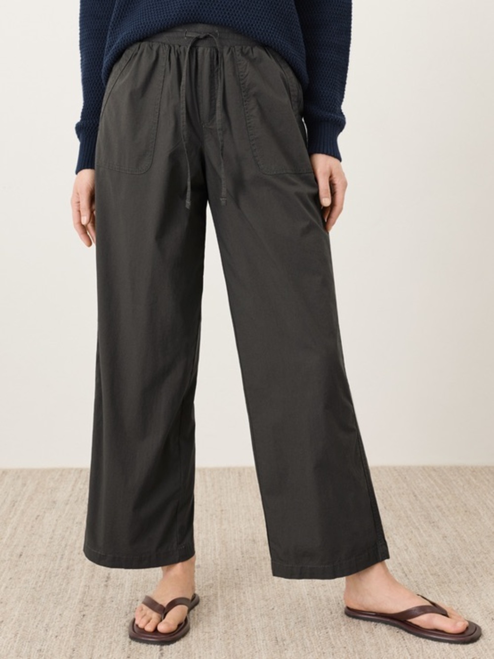 Oak Brown Gray Stretch Poplin Wide Leg  Organic Cotton Gorpcore Hiking Pant